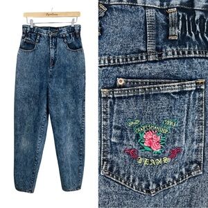 Jordache Vintage 80's Stonewash Jeans w/ Embroidered Rose Logo & High-Rise 13/14